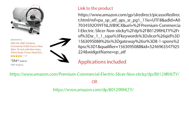 Short links to products in Amazon  from Chrome web store to be run with OffiDocs Chromium online