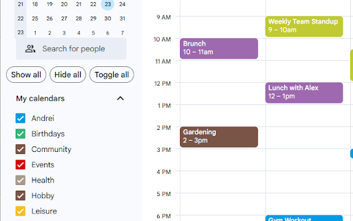 Show and Hide all calendars buttons for Google Calendar™  from Chrome web store to be run with OffiDocs Chromium online