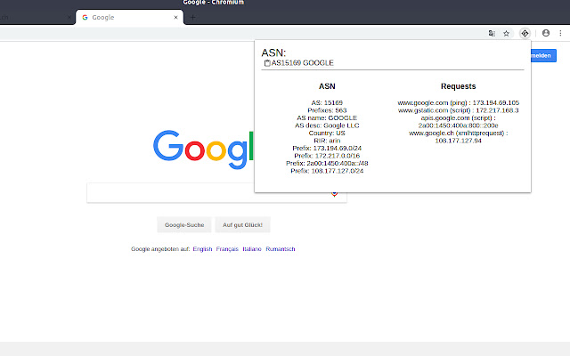 Show ASNumber  from Chrome web store to be run with OffiDocs Chromium online