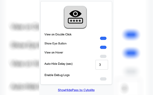 ShowHidePass  from Chrome web store to be run with OffiDocs Chromium online