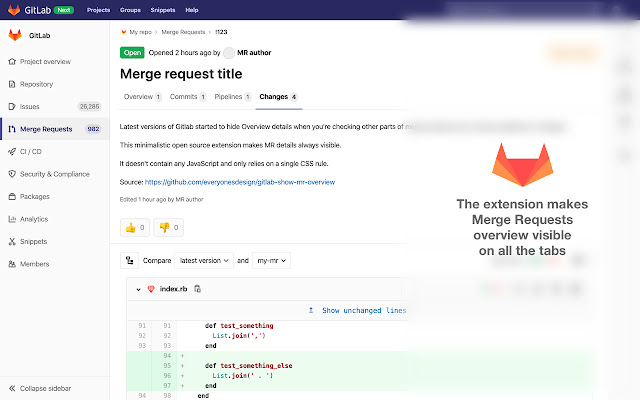 Show MR overview in Gitlab  from Chrome web store to be run with OffiDocs Chromium online