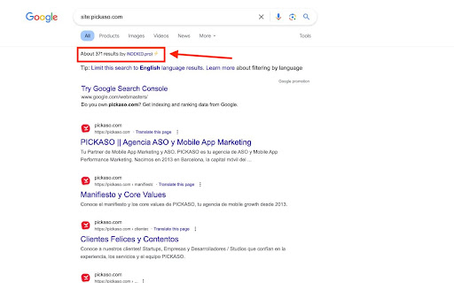 Show number of results and indexed pages on Google SERP (for SEO)  from Chrome web store to be run with OffiDocs Chromium online