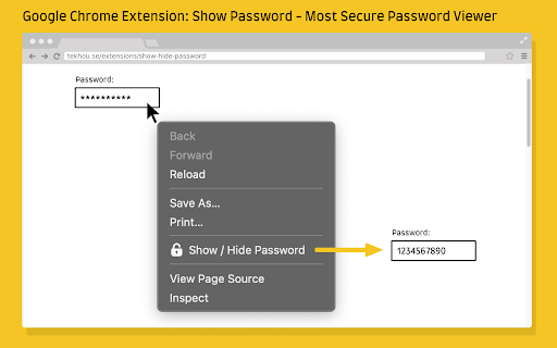 Show Password Most Secure Password Viewer  from Chrome web store to be run with OffiDocs Chromium online