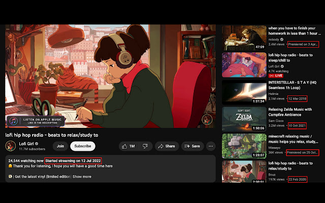 Show YouTube Video Upload Date  from Chrome web store to be run with OffiDocs Chromium online