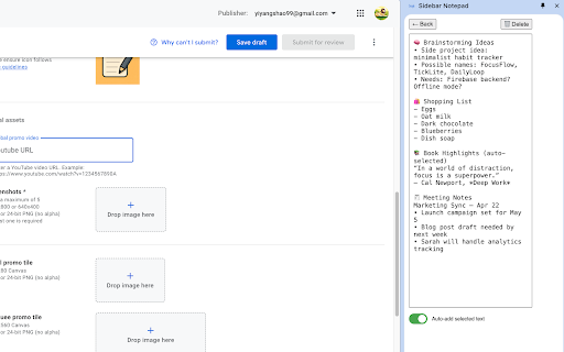 Sidebar Notepad  from Chrome web store to be run with OffiDocs Chromium online