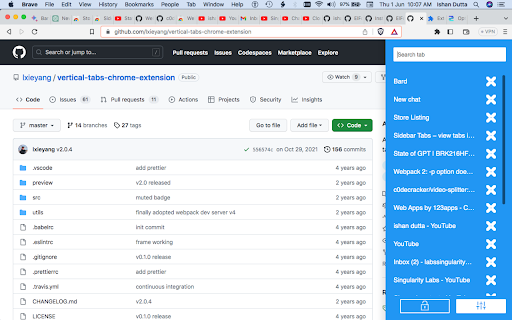 Sidebar Tabs − view tabs vertically in sidebar  from Chrome web store to be run with OffiDocs Chromium online