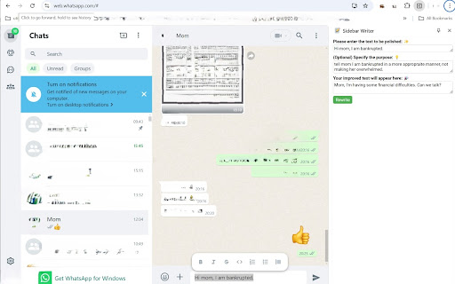 Sidebar Writer  from Chrome web store to be run with OffiDocs Chromium online