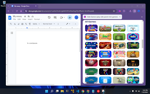 Side Games play mini games in the side panel  from Chrome web store to be run with OffiDocs Chromium online