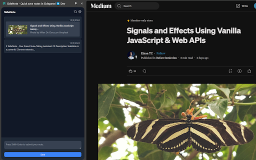 SideNote Quick save notes in Sidepanel  from Chrome web store to be run with OffiDocs Chromium online