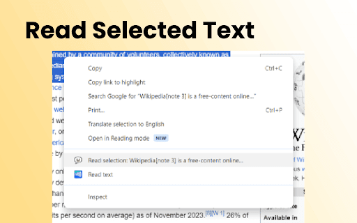 Sidepanel Screen Reader TTS  from Chrome web store to be run with OffiDocs Chromium online