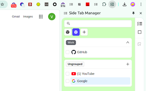 Side Tab Manager  from Chrome web store to be run with OffiDocs Chromium online