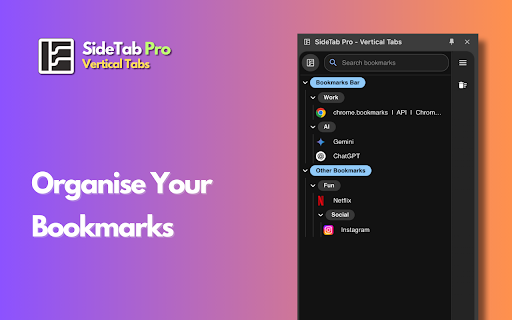 SideTab Pro Vertical Tabs, Bookmarks and Reading List  from Chrome web store to be run with OffiDocs Chromium online