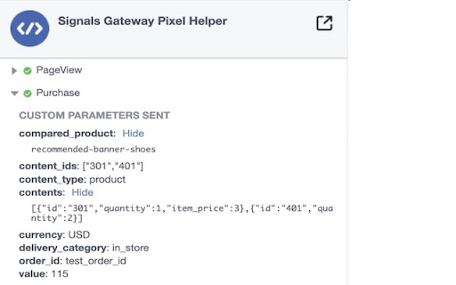 Signals Gateway Pixel Helper  from Chrome web store to be run with OffiDocs Chromium online