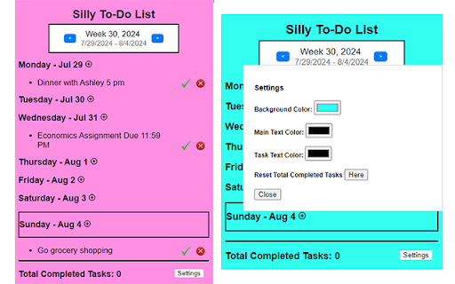 Silly To Do List  from Chrome web store to be run with OffiDocs Chromium online