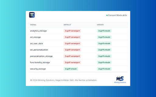 Simple Consent Mode Checker  from Chrome web store to be run with OffiDocs Chromium online