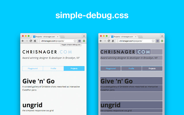 simple debug.css  from Chrome web store to be run with OffiDocs Chromium online