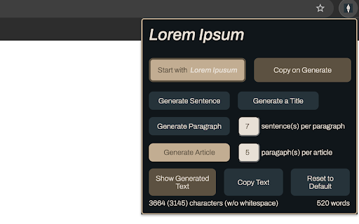 Simple Lorem Ipsum  from Chrome web store to be run with OffiDocs Chromium online