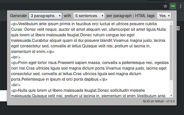 Simple Lorem Ipsum Generator  from Chrome web store to be run with OffiDocs Chromium online