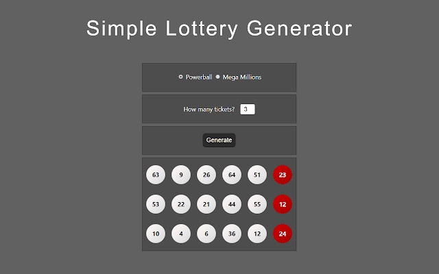 Simple Lottery Generator  from Chrome web store to be run with OffiDocs Chromium online