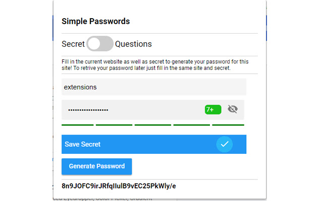 Simple Passwords  from Chrome web store to be run with OffiDocs Chromium online