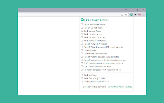 Simple Privacy Settings  from Chrome web store to be run with OffiDocs Chromium online