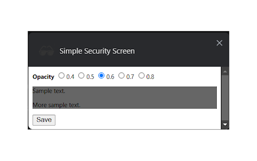 Simple Security Screen  from Chrome web store to be run with OffiDocs Chromium online