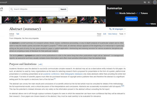 SimpleSummary  from Chrome web store to be run with OffiDocs Chromium online