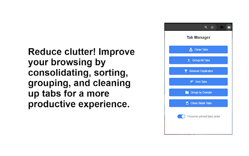 Simple Tab Manager  from Chrome web store to be run with OffiDocs Chromium online