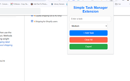 Simple Task Manager Extension  from Chrome web store to be run with OffiDocs Chromium online