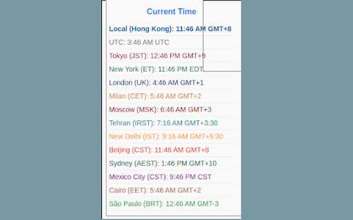 Simple Time Zone Clock from Chrome web store to be run with OffiDocs Chromium online Simple Time Zone Clock from Chrome web store to be run with OffiDocs Chromium online