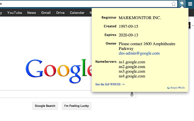 Simple WhoIs  from Chrome web store to be run with OffiDocs Chromium online