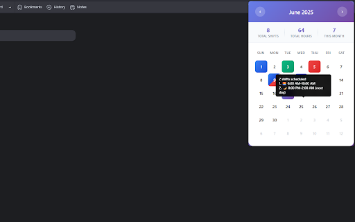 Simple Work Shift Calendar  from Chrome web store to be run with OffiDocs Chromium online