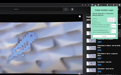Simple Youtube Looper  from Chrome web store to be run with OffiDocs Chromium online