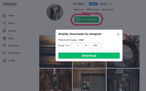 Simplify. Downloader for Instagram  from Chrome web store to be run with OffiDocs Chromium online