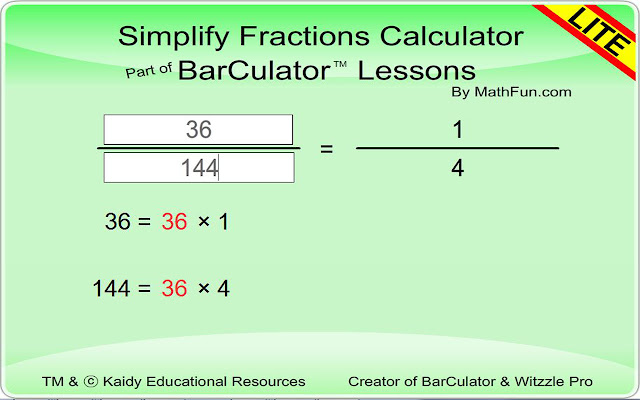 Simplify Fractions Calculator  from Chrome web store to be run with OffiDocs Chromium online