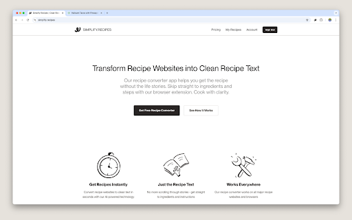 Simplify Recipes  from Chrome web store to be run with OffiDocs Chromium online