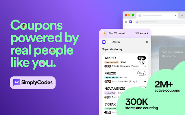SimplyCodes | Coupons that work.  from Chrome web store to be run with OffiDocs Chromium online