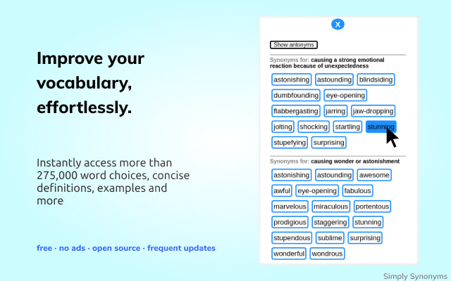 Simply Synonyms  from Chrome web store to be run with OffiDocs Chromium online