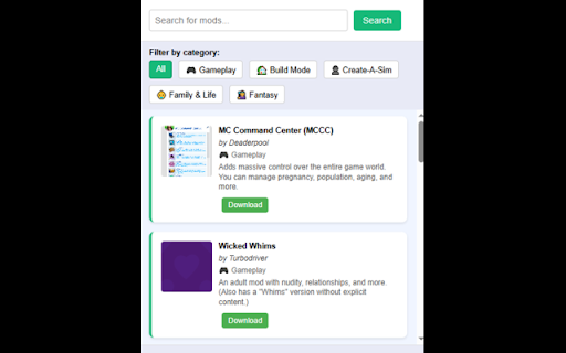 Sims 4 Mods  from Chrome web store to be run with OffiDocs Chromium online