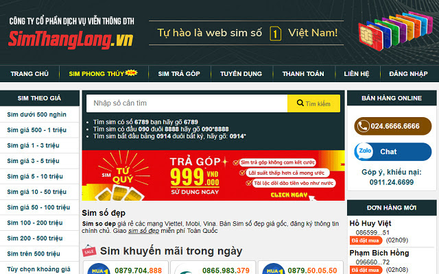 Sim Số Đẹp simthanglong.vn  from Chrome web store to be run with OffiDocs Chromium online