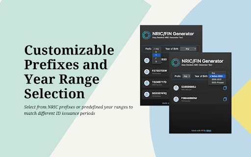 Singapore Random NRIC and FIN Generator  from Chrome web store to be run with OffiDocs Chromium online
