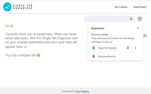 Single Tab Organizer  from Chrome web store to be run with OffiDocs Chromium online