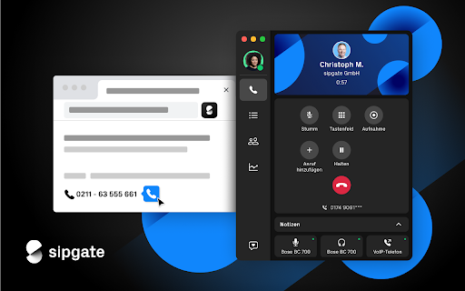 sipgate App Click2Dial  from Chrome web store to be run with OffiDocs Chromium online