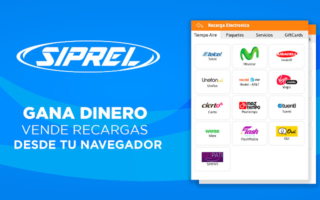 siprel.mx Recargas Electronicas y Servicios  from Chrome web store to be run with OffiDocs Chromium online