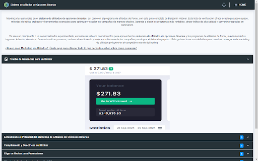 Sistema de Afiliados de Opciones Binarias  from Chrome web store to be run with OffiDocs Chromium online