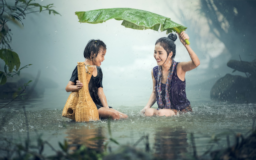 Sisters catch fish in the rain  from Chrome web store to be run with OffiDocs Chromium online