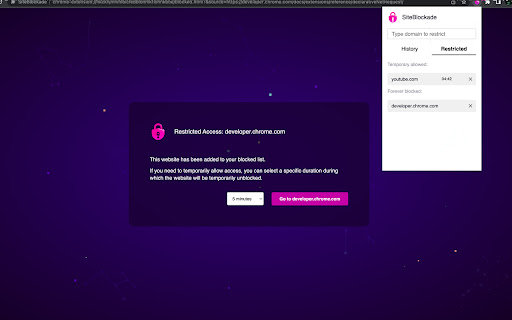 SiteBlockade  from Chrome web store to be run with OffiDocs Chromium online