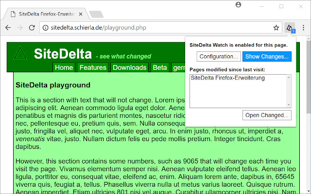 SiteDelta Watch  from Chrome web store to be run with OffiDocs Chromium online