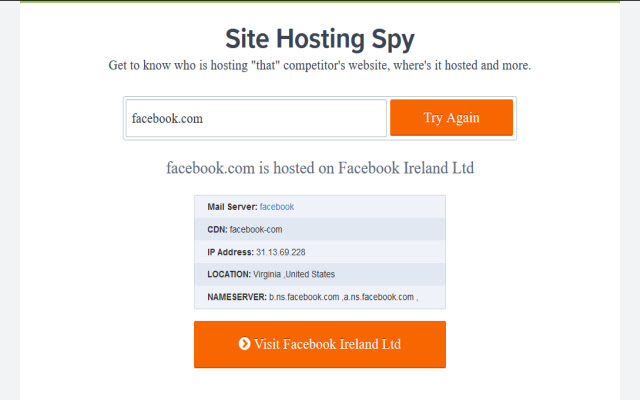 Site Hosting Spy  from Chrome web store to be run with OffiDocs Chromium online