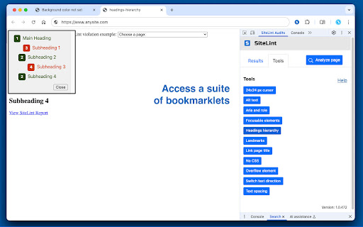 SiteLint Web Audit Tools  from Chrome web store to be run with OffiDocs Chromium online